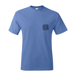 Front side of the Carolina Blue Vindicated Tee Shirt with black Vindicated logo on the left chest